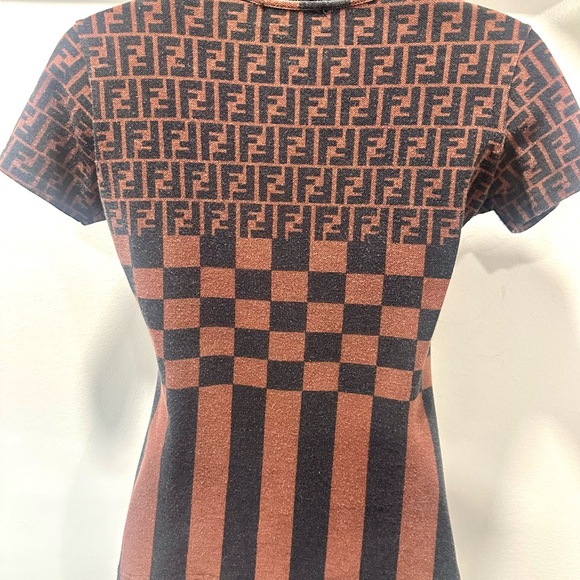 Vintage Fendi Women's Black & Brown Zucca Checkered Tee Small - Picture 7 of 10